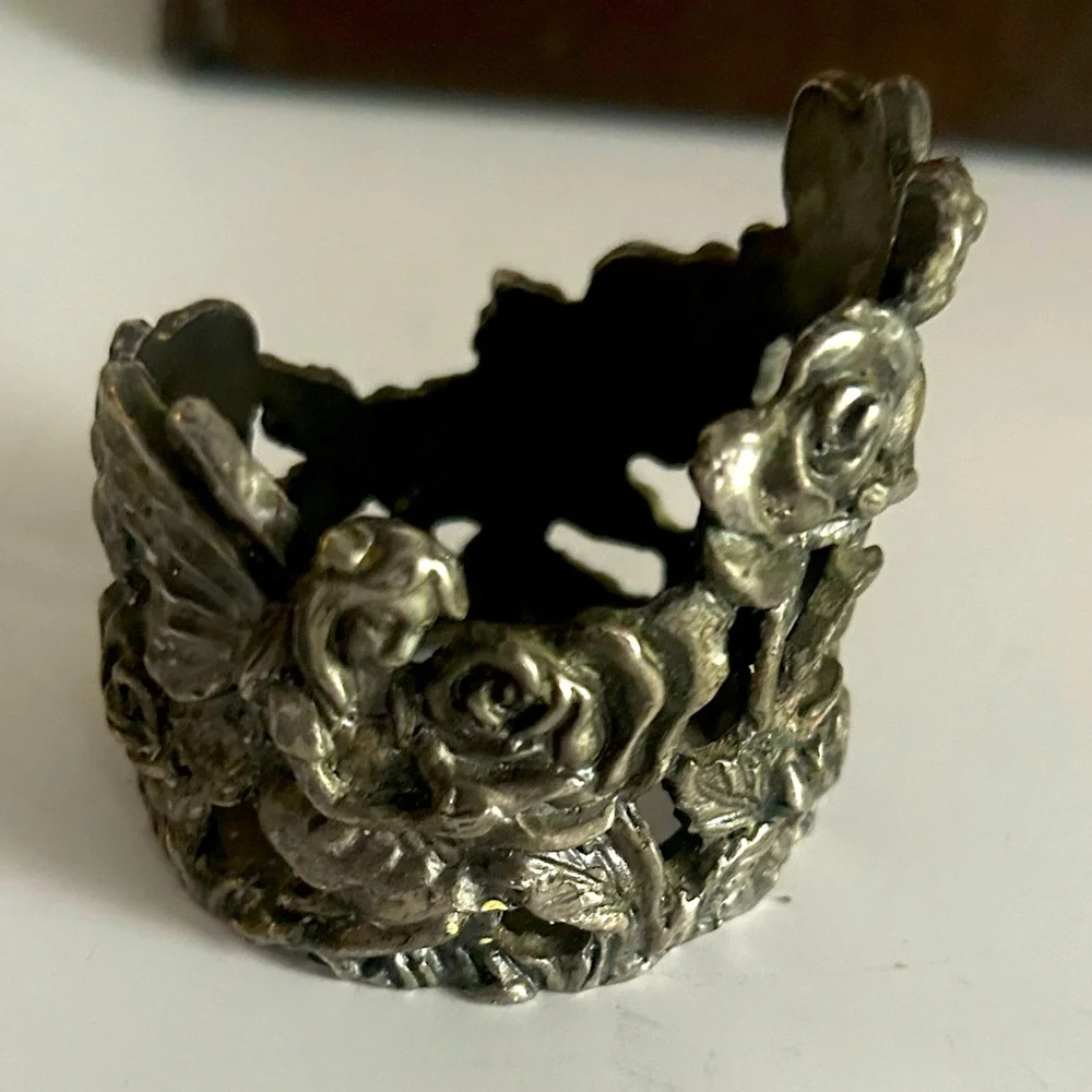 Vintage Pewter Floral Fairy Flowers Openwork Candle Holder Cottagecore